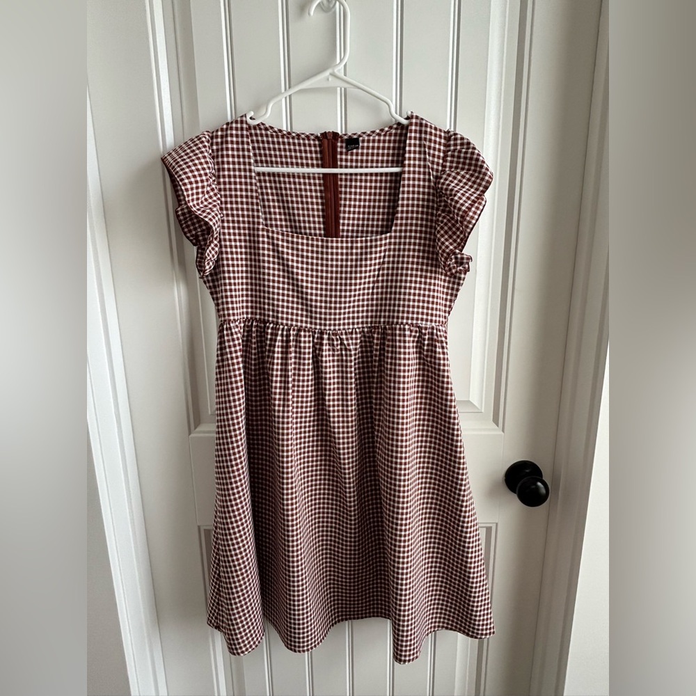SHEIN Brown and White Checkered Dress
